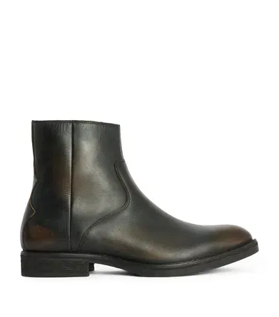 Allsaints Leather Lang Ankle Boots In Brown