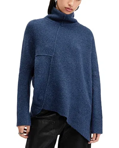 Allsaints Lock Roll Neck Sweater In Midnight Blue