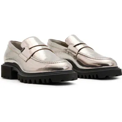 Allsaints Lola Lug Sole Penny Loafer In Gunmetal Grey