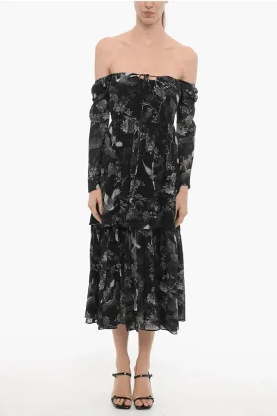 Allsaints Long Sleeve Printed Devyn Peggy Maxi Dress In Black