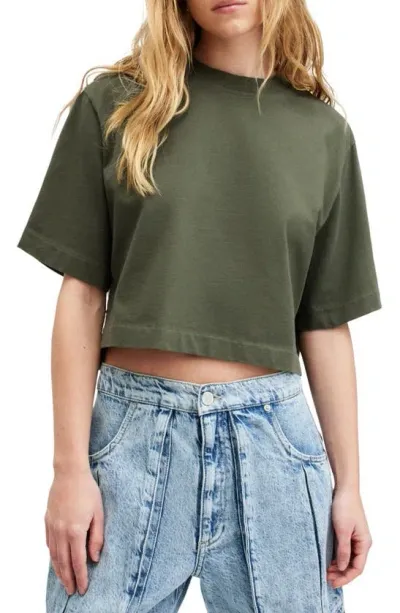 Allsaints Lottie Oversized Cropped T-shirt In Forest Green