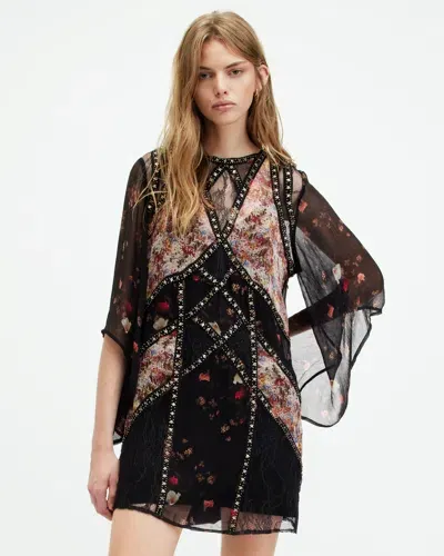 Allsaints Lucia Lace Embellished Mini Dress In Black