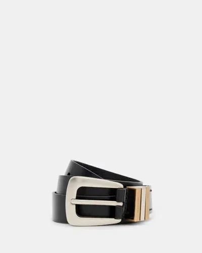 Allsaints Leather Belt In Black/antq Nickel