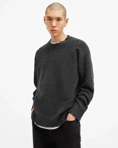 Allsaints Luka Recycled Distressed Crew Neck Sweater In Cinder Black Marl