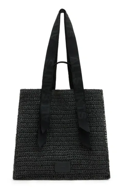 Allsaints Womens Black Lulla Logo-embossed Straw Tote