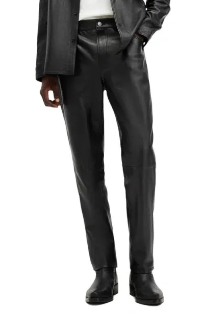 Allsaints Lynch Straight Fit Leather Trousers In Black