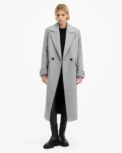 Allsaints Mabel Double Breasted Oversized Coat In Ultimate Grey