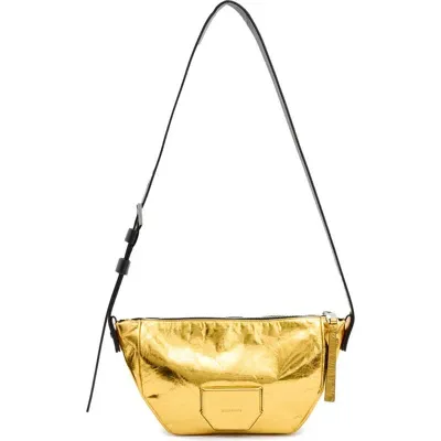 Allsaints Madea Leather Crossbody Bag In Warm Gold