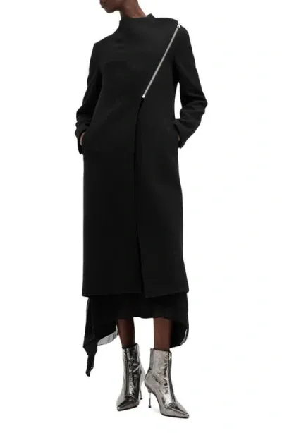 Allsaints Margoh Asymmetric Zip Coat In Black