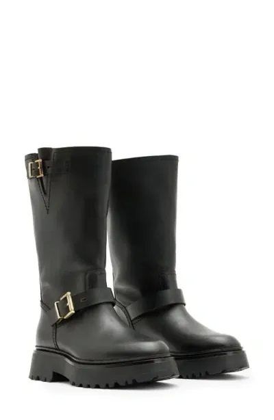 Allsaints Marisa Biker Boot In Black/warm Brass