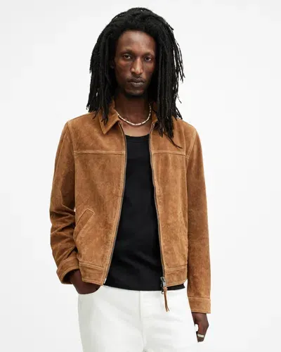 Allsaints Marques Suede Jacket In Tobacco Brown