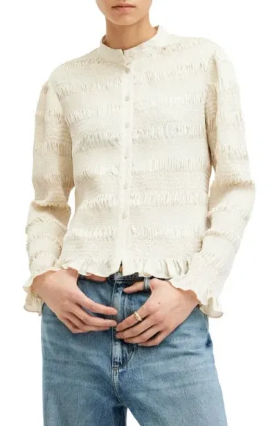 Allsaints Meg Smocked Button-up Shirt In Sand Beige