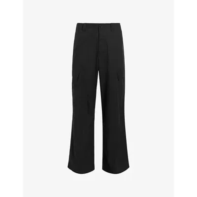 Allsaints Mens Black Verge Patch-pocket Organic-cotton Trousers