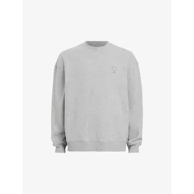 Allsaints Mens Haven Embroidered-logo Oversized Organic-cotton Sweatshirt Grey Marl