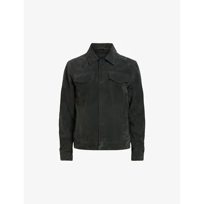 Allsaints Suede Hopper Jacket In Washed Black