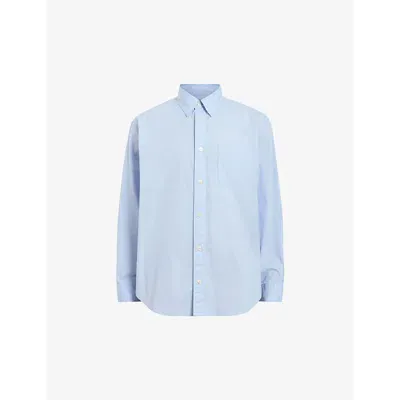 Allsaints Mens Bethel Blue Sutta Long-sleeve Relaxed-fit Organic-cotton Shirt