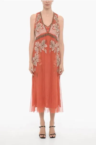 Allsaints Mesh Laia Maxi Dress With Floral Embroidery In Multi