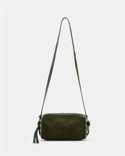 Allsaints Miro Barrell Leather Crossbody Bag In Olive Green