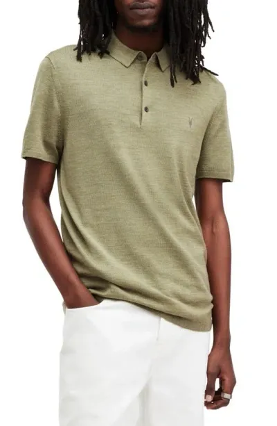 Allsaints Mode Slim Fit Merino Wool Polo In Herb Green