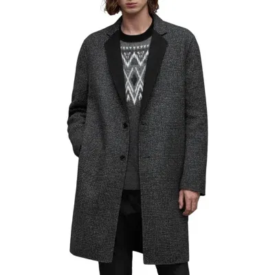 Allsaints Monroy Houndstooth Notch Lapel Coat In Black/grey