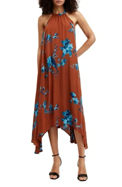 Allsaints Mysti Halter Neck Floral Iona Maxi Dress In Rust Red