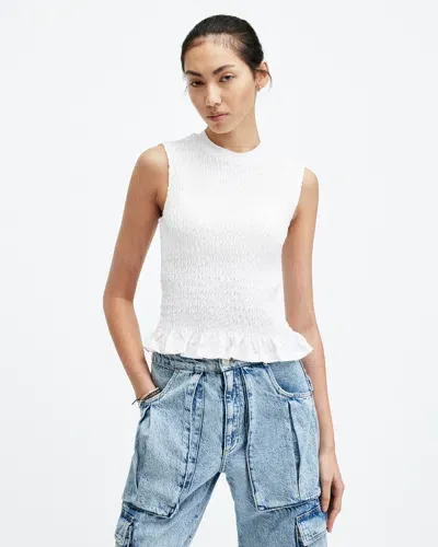 Allsaints Ode Smocked Sleeveless Tank Top In Chalk White