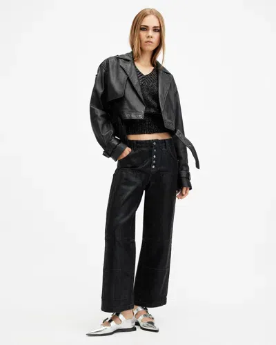 Allsaints Ophelia Cropped Leather Jacket In Black