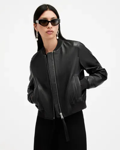 Allsaints Orten Leather Bomber Jacket In Black