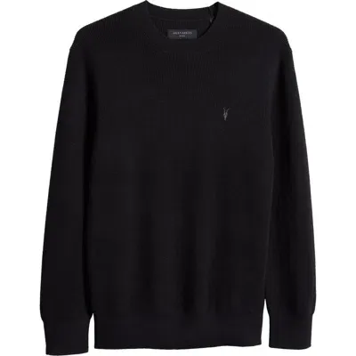 Allsaints Oversize Cotton & Wool Waffle Crewneck Sweater In Cinder Black Marl