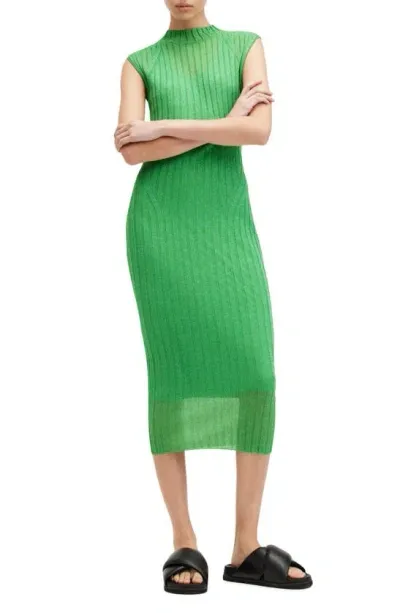 Allsaints Patric 2-in-1 Ribbed Midi Dress In Bright Green