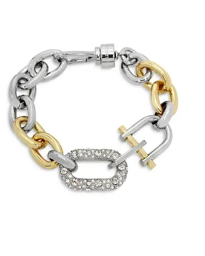 Allsaints Pave Link Statement Bracelet In Silver/gold