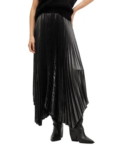 Allsaints Phia Metallic Skirt In Gunmetal