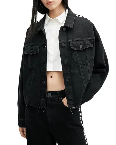 Allsaints Piper Embellished Denim Jacket In Black