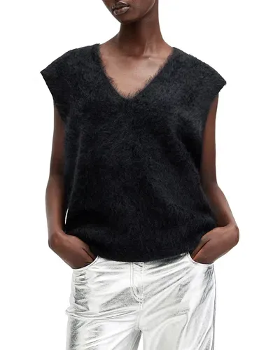 Allsaints Rebel Cashmere V Neck Tank Sweater In Black