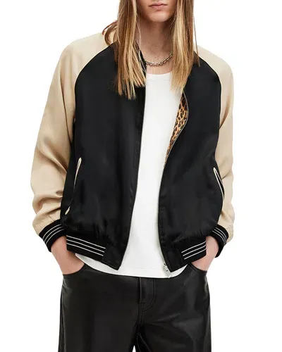 Allsaints Reversible Regular Fit Bomber Jacket In Leopard Black