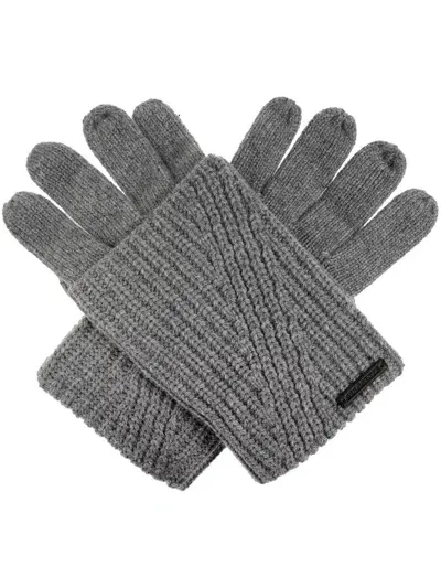 Allsaints Ribbed-knit Gloves In Grey