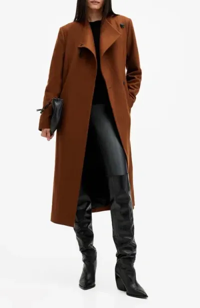 Allsaints Riley Wool Blend Belted Coat In Sugar Brown