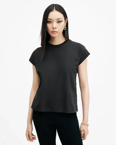 Allsaints Rue Split Shoulder Crew Neck T-shirt In Black