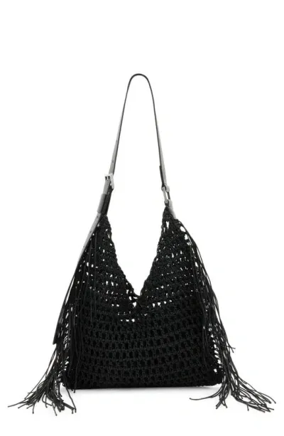 Allsaints Sabine Crochet Shoulder Bag In Black