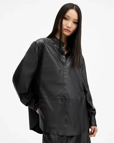 Allsaints Sara Leather Shirt In Black