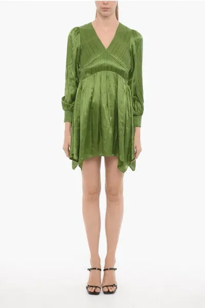 Allsaints Satin Esta Empire Dress With Ruches In Green