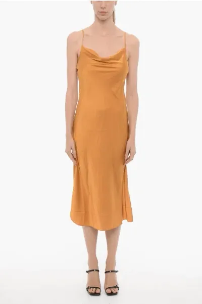 Allsaints Satin Hadley Midi Dress With Side Slits In Orange