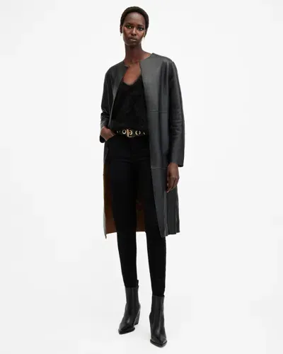 Allsaints Selby 2-in-1 Reversible Suede Mac Coat In Brown/black