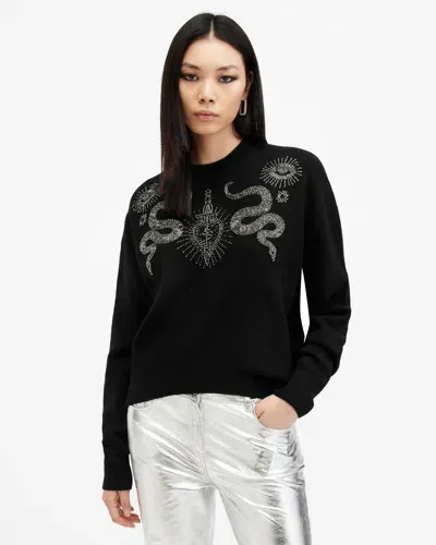 Allsaints Serpent Embellished Jumper In Black