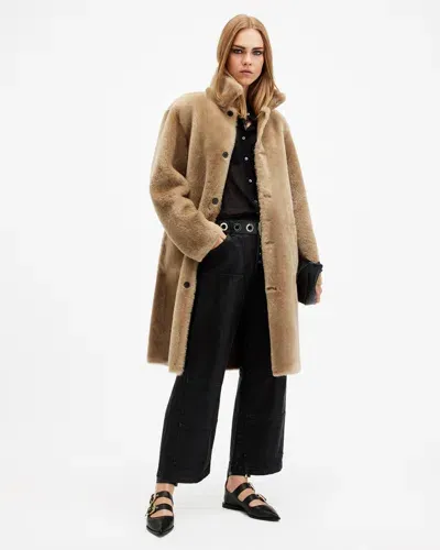 Allsaints Serra 2-in-1 Reversible Shearling Coat In Taupe Brown