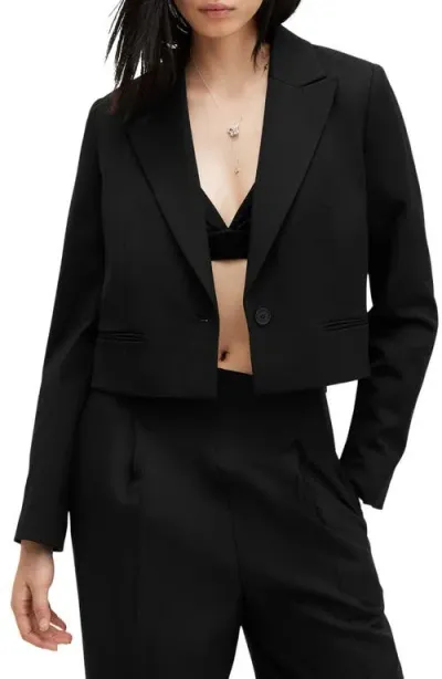 Allsaints Shores One-button Crop Blazer In Black