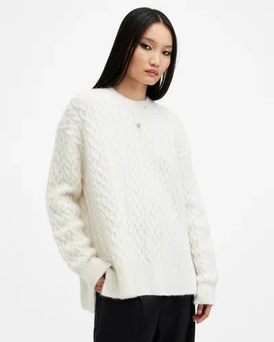 Allsaints Sirius Cable Knit Crew Neck Sweater In Chalk White