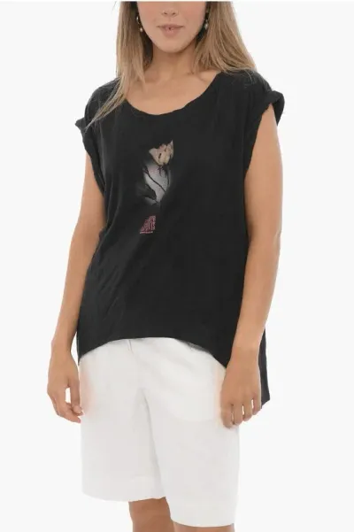 Allsaints Sleeveless Asymmetrical Midnight Sanza T-shirt In Black