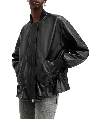 Allsaints Sofi Leather Bomber Jacket In Black