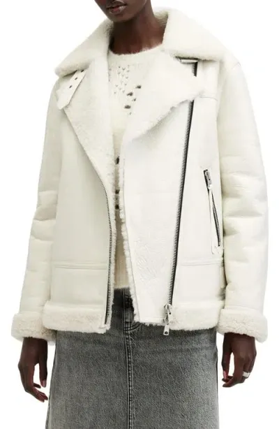 Allsaints Sola Genuine Shearling Moto Jacket In White